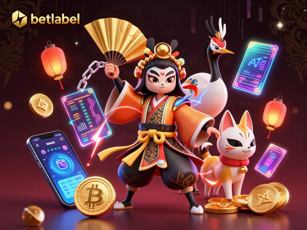 Engage with betlabel through a vibrant 3D casino scene featuring dynamic game elements and characters.